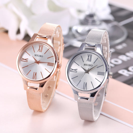 Harmony Sale Pin Buckle Round Glass Rose Gold Stainless Steel Mesh Belt Watch For Women