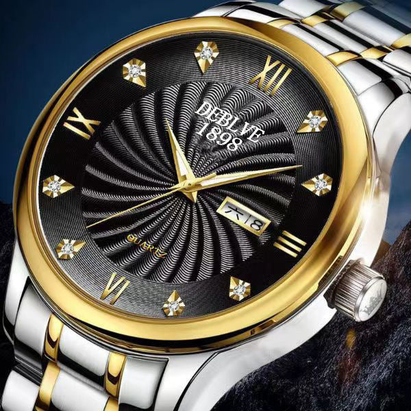 Fashion Alloy Steel Belt Waterproof Luminous Men's Dual Calendar Watch